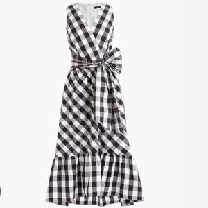 J Crew Sleeveless faux-wrap dress in gingham cotton poplin